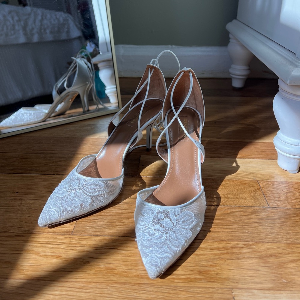 Aquazurra Elegant White Lace Women's Heels